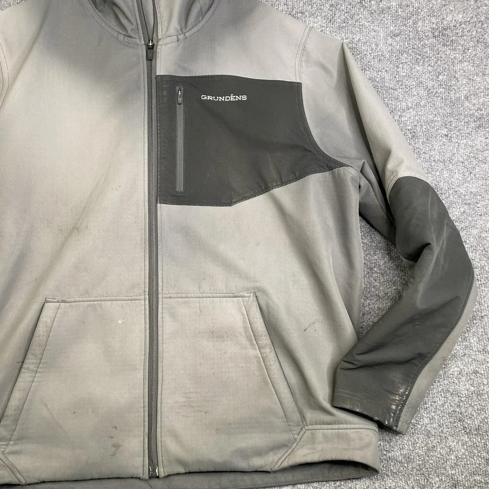 Grundens Jacket Mens XL Gray Hooded Softshell Fleece Lined Full Zip Workwear